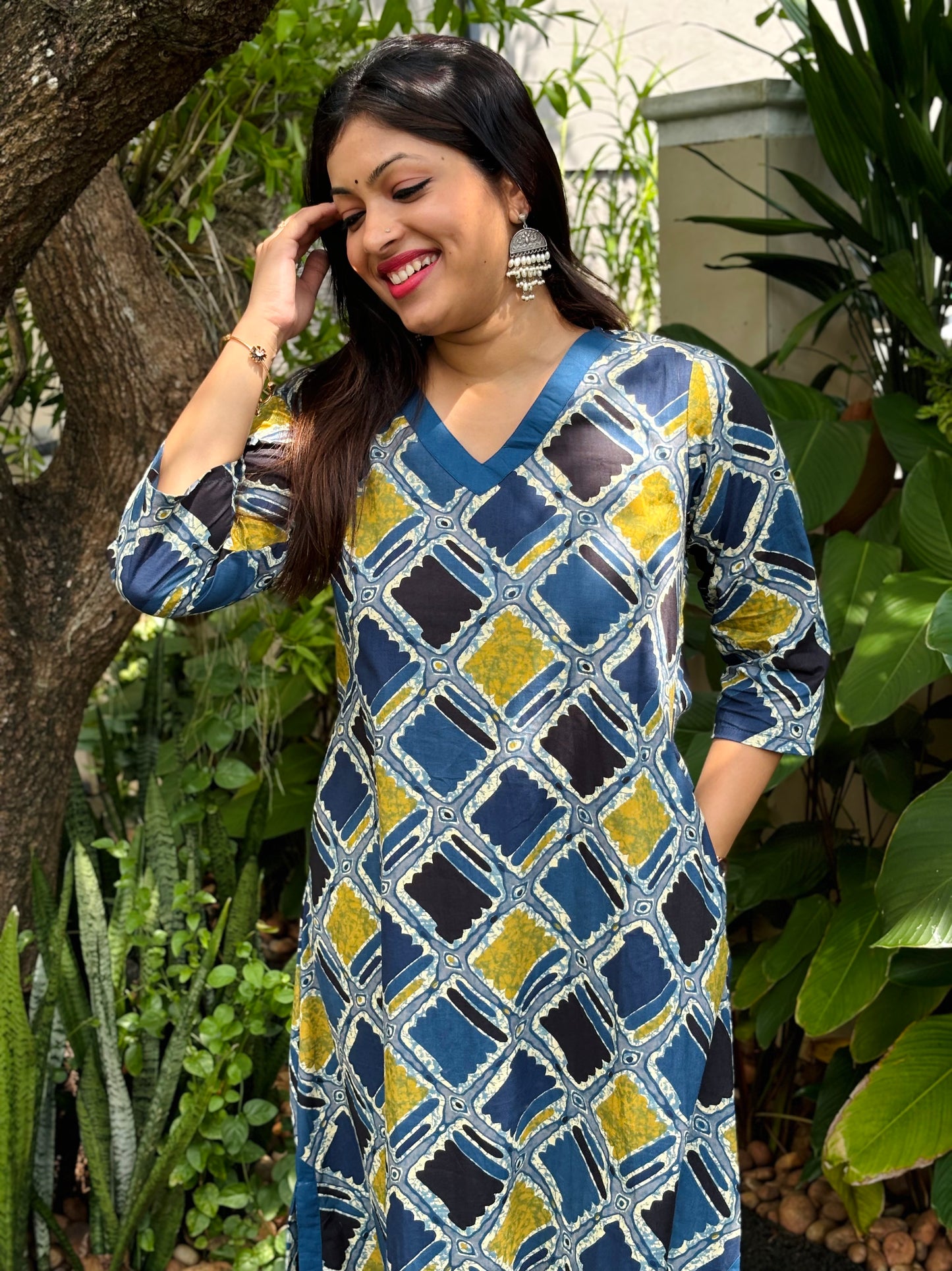 Teal Blue Geometry Ajrakh Print Cotton Co-ord Set