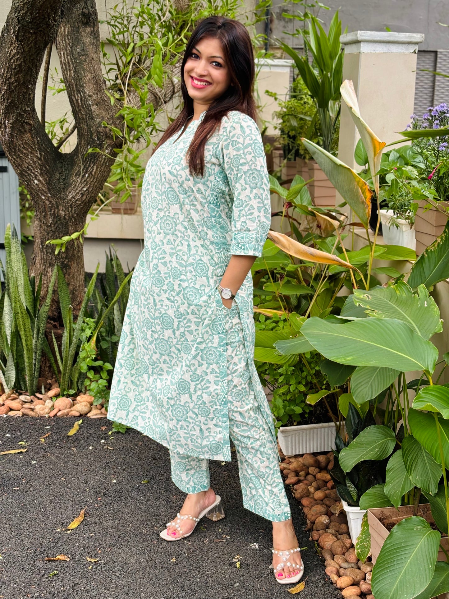 Sea Green Floral Cotton Co-ord Set