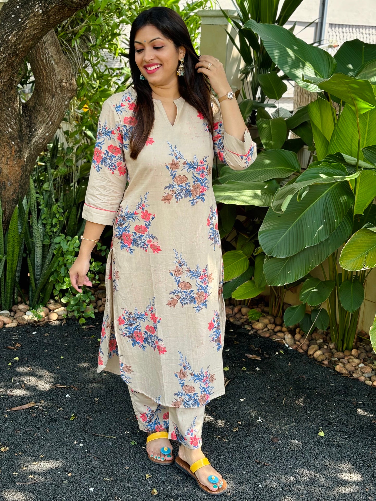NEW! Beige Floral Cotton Co-ord Set