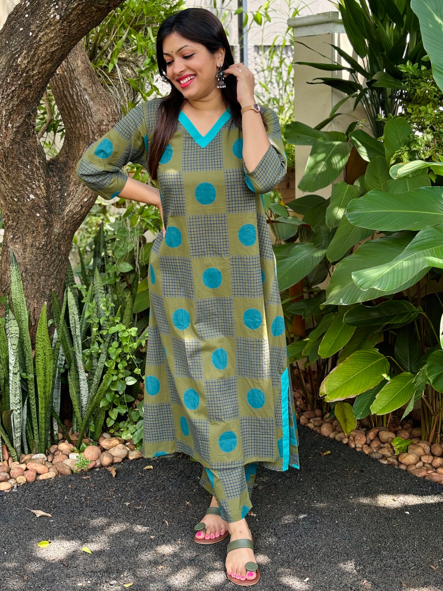 Mehendi Green Polka Dots Cotton Co-ord Set
