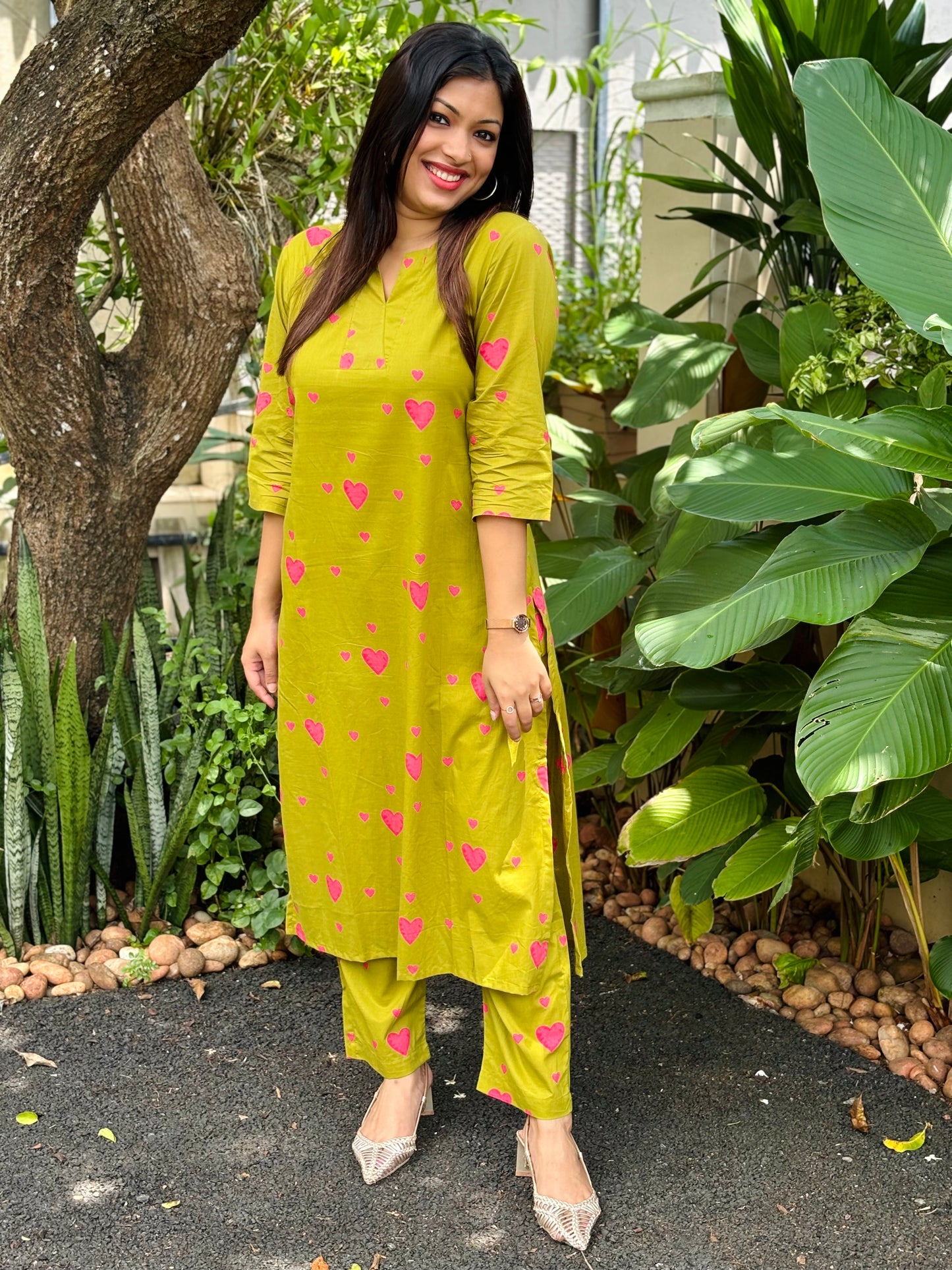 Olive Green Heart Cotton Co-ord Set