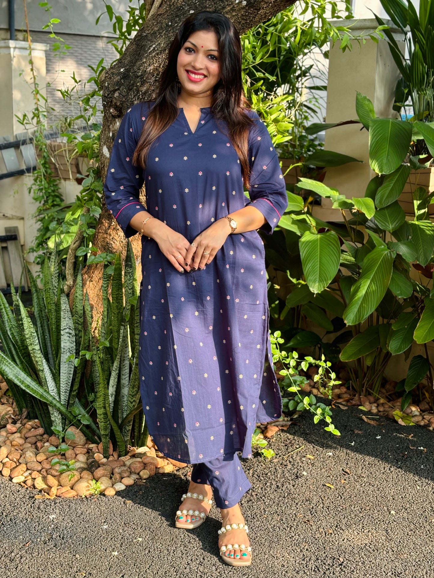 NEW! Navy Blue Small Floral Cotton Co-ord Set