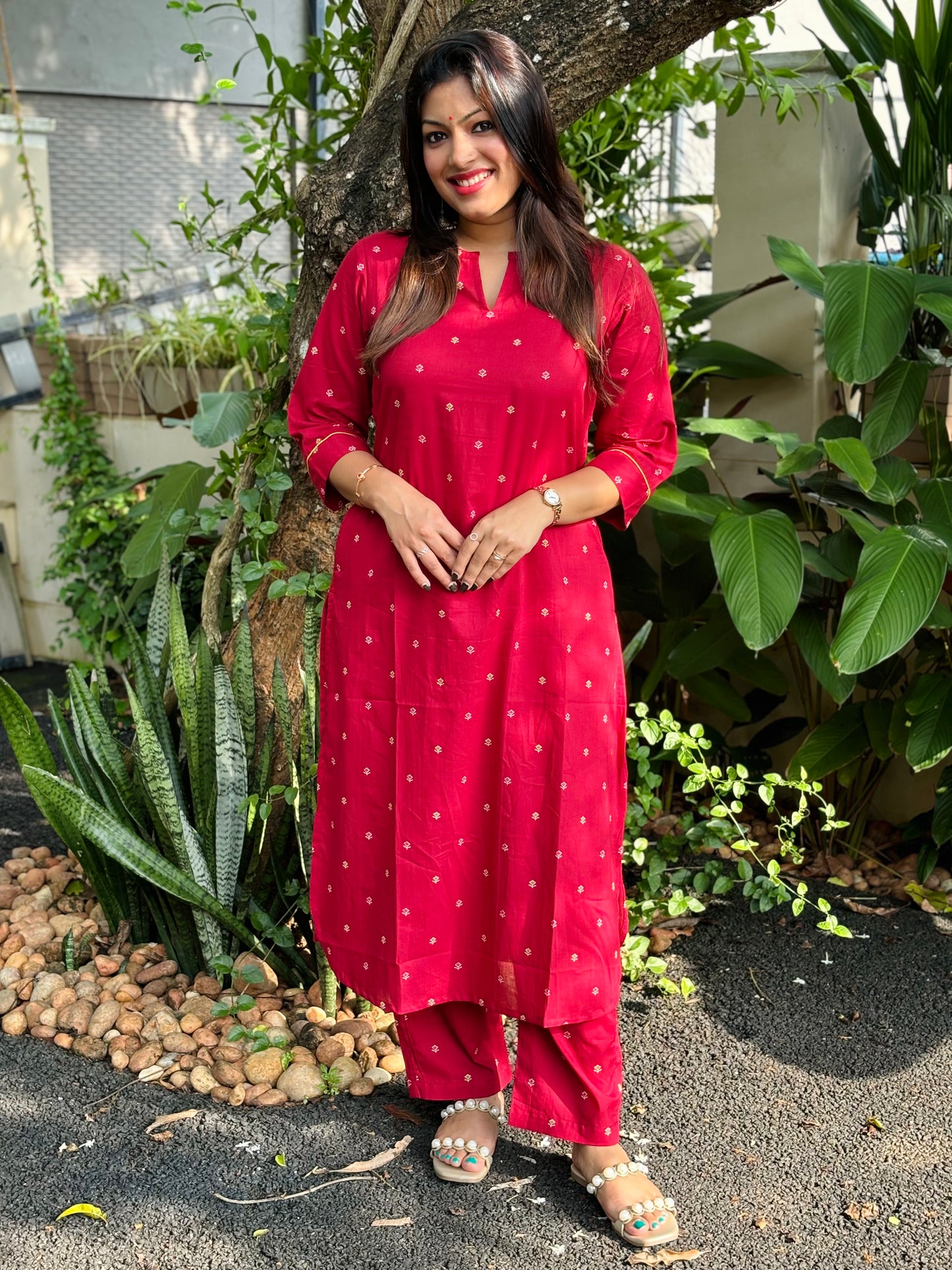 NEW! Reddish Maroon Small Floral Cotton Co-ord Set