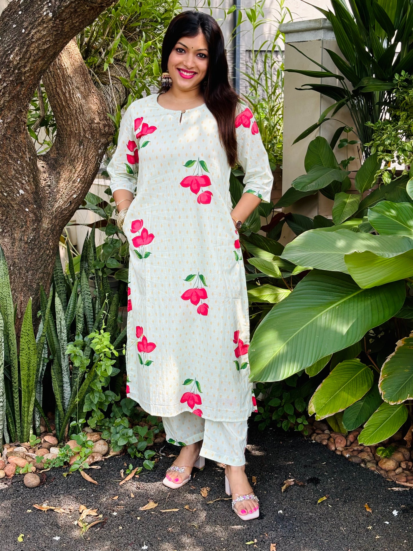 Light Pista Green Floral Cotton Co-ord Set