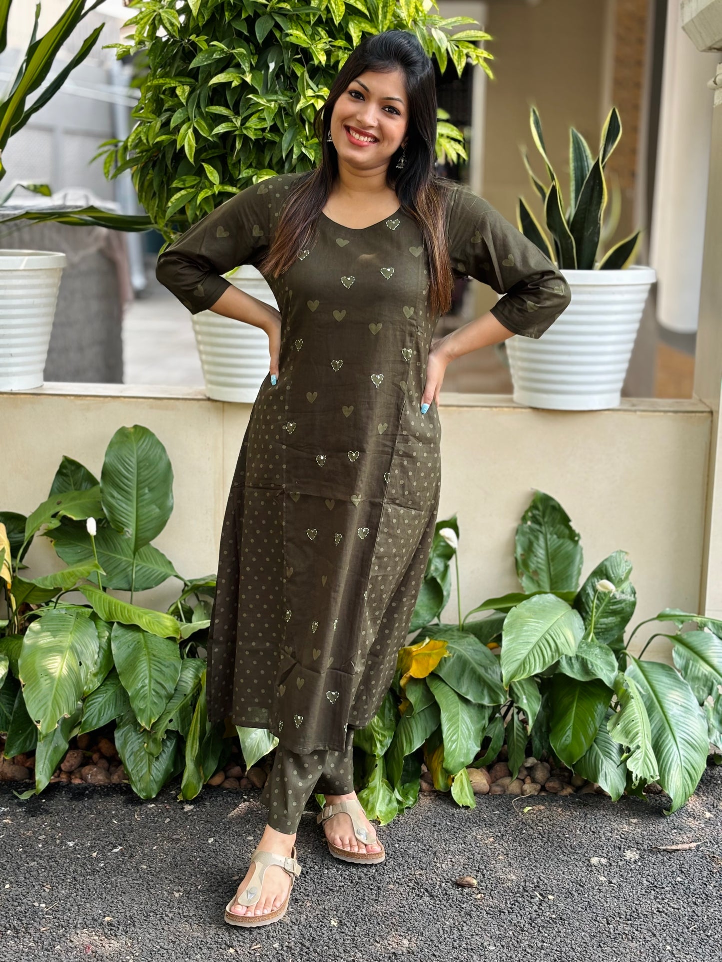 Mehendi Green Hearts Cotton Co-ord Set