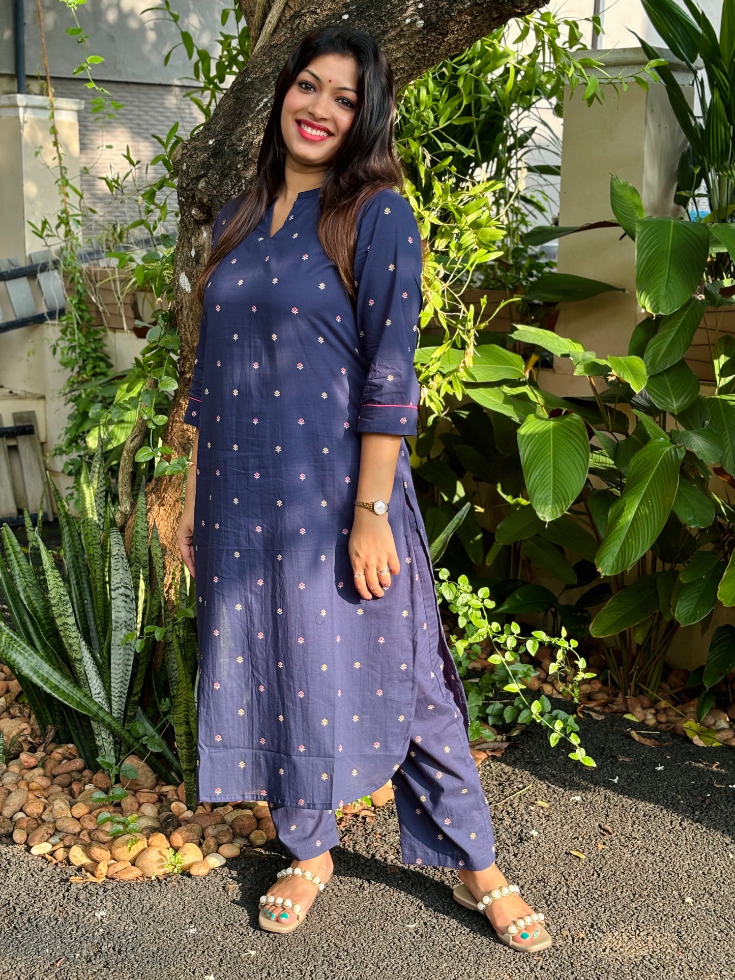 NEW! Navy Blue Small Floral Cotton Co-ord Set