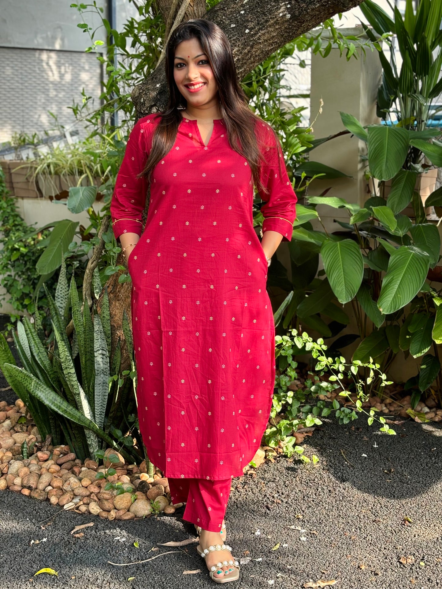 NEW! Reddish Maroon Small Floral Cotton Co-ord Set