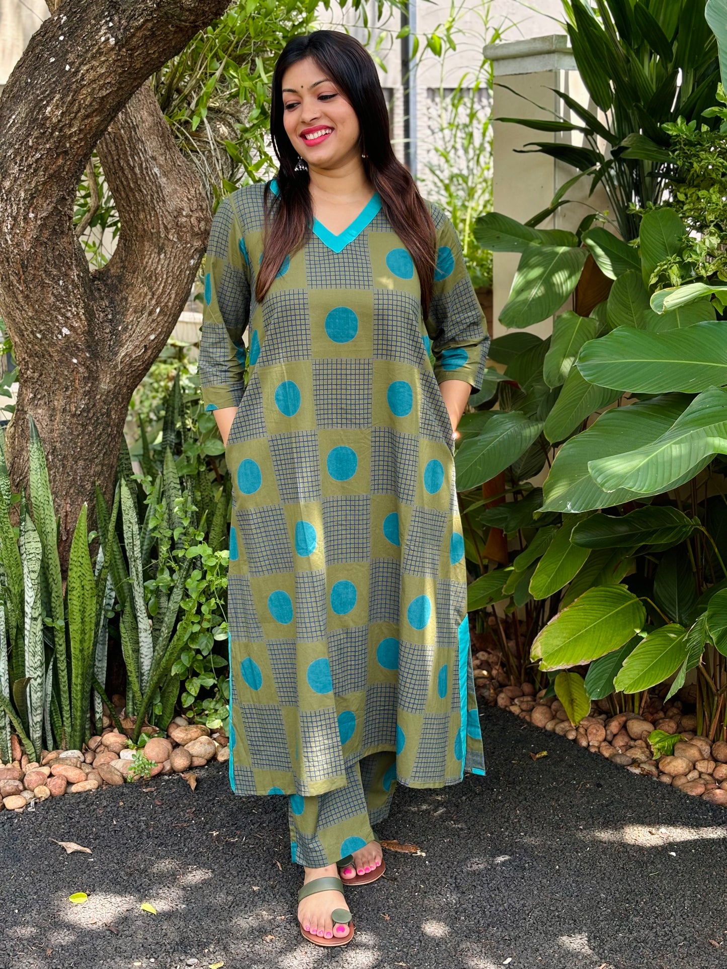 Mehendi Green Polka Dots Cotton Co-ord Set