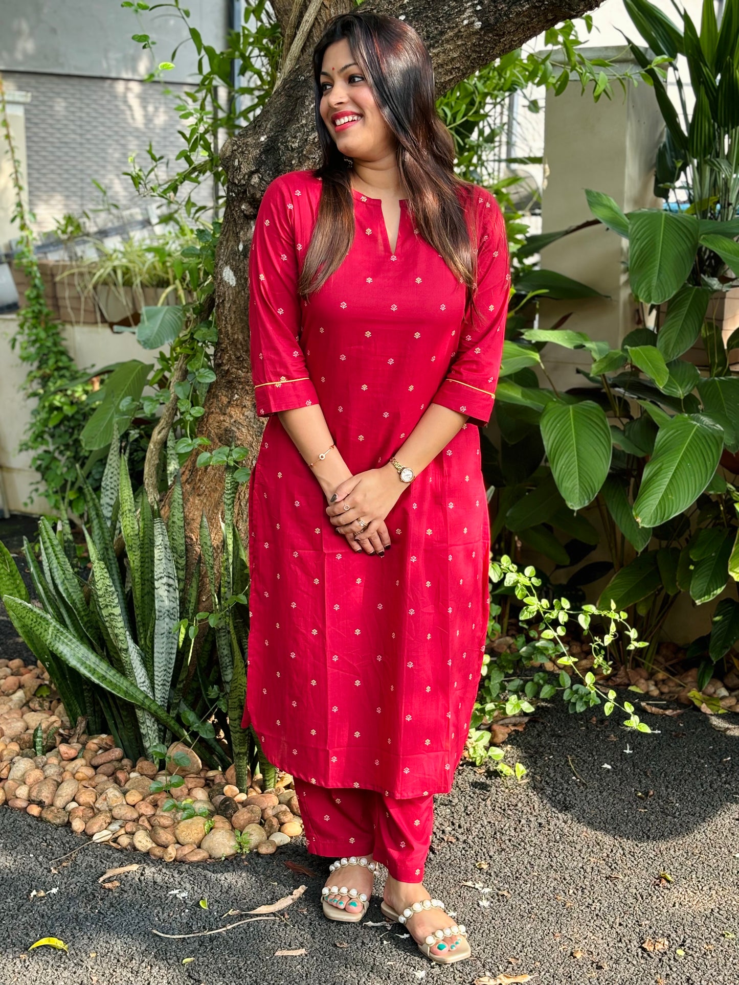NEW! Reddish Maroon Small Floral Cotton Co-ord Set