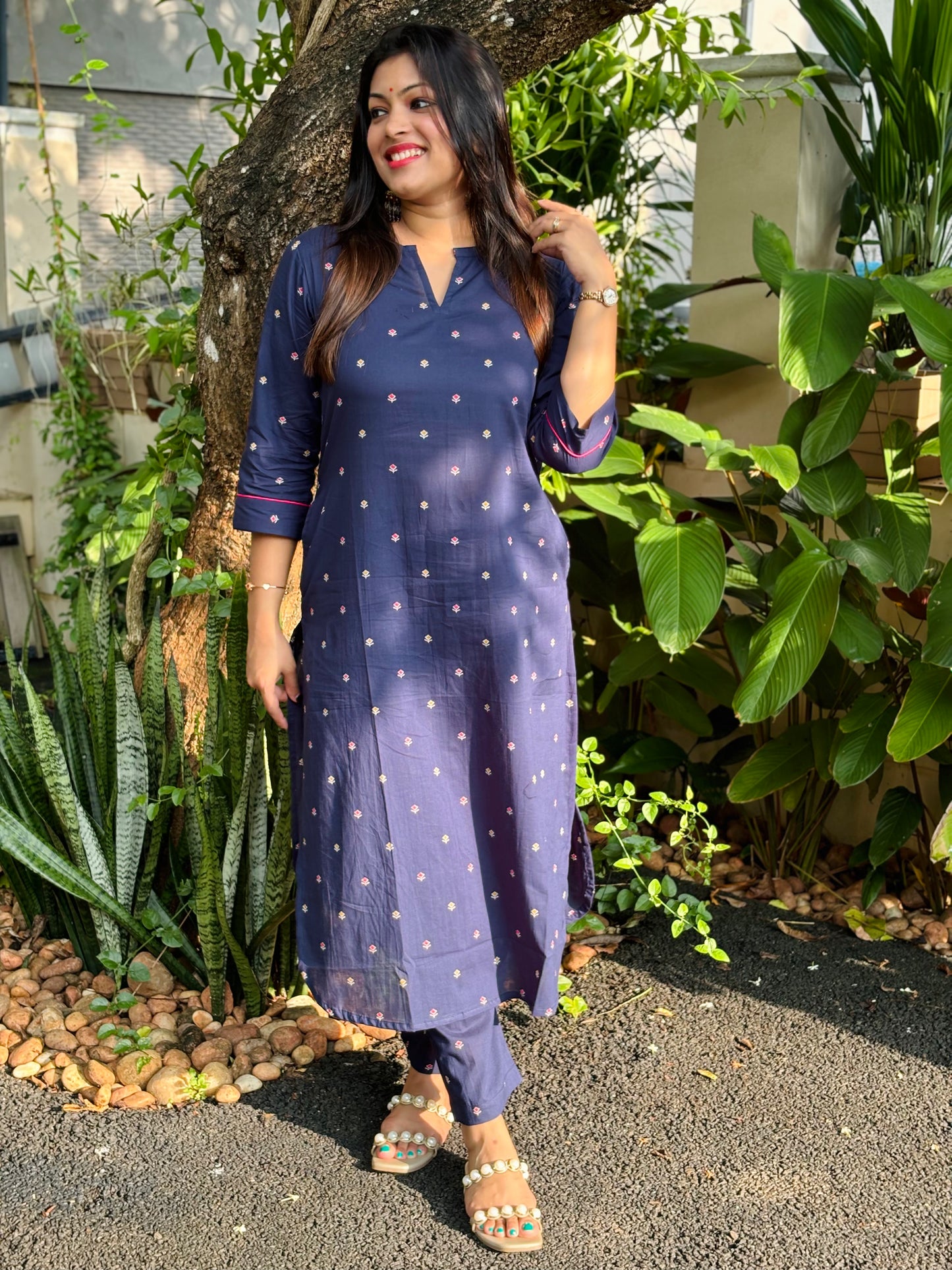 NEW! Navy Blue Small Floral Cotton Co-ord Set