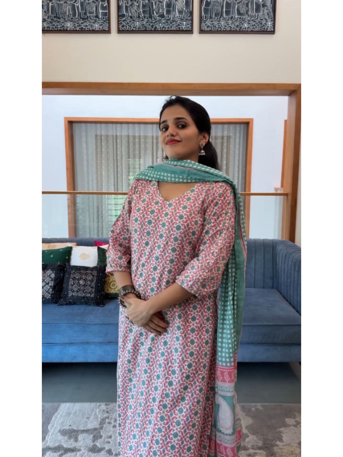 Sea-green Floral Kurta Set with Dupatta  Product Code : SEAGREENKS130