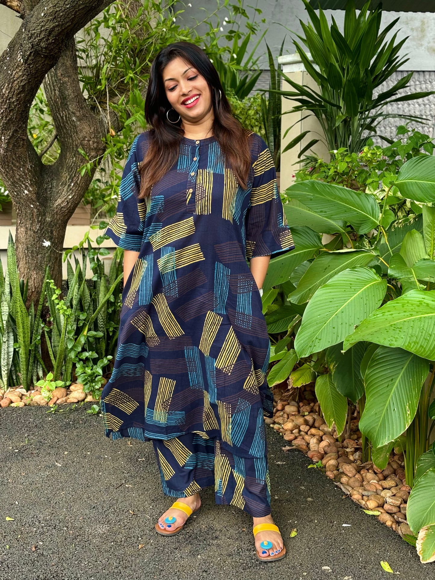 Navy Blue Kaftan Co-ord Set
