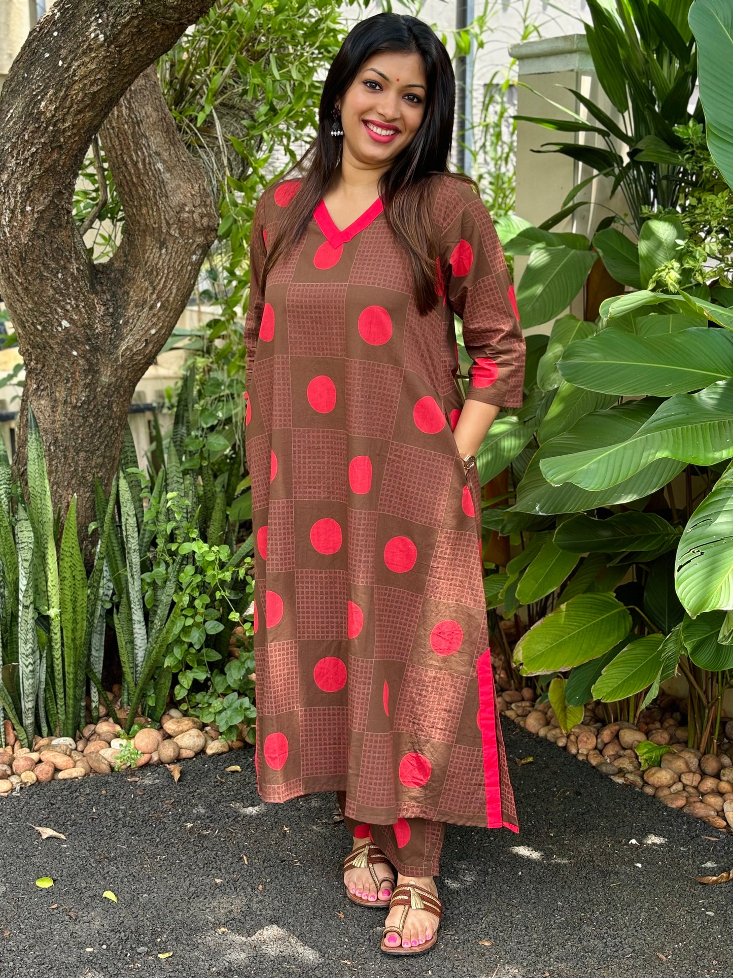 Coffee Brown Polka Dots Cotton Co-ord Set