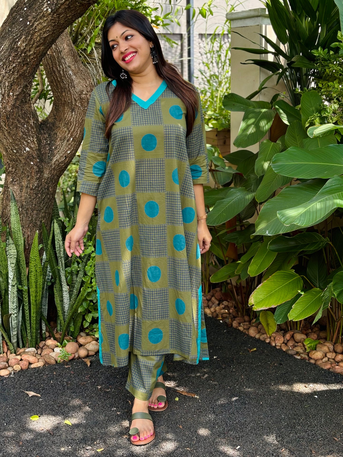 Mehendi Green Polka Dots Cotton Co-ord Set