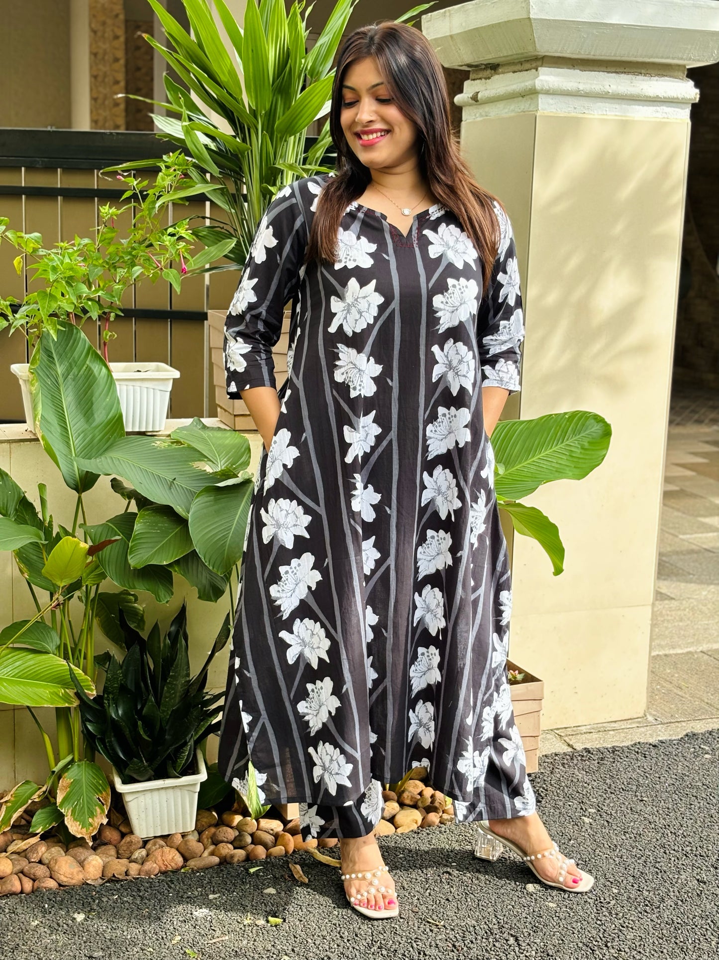 Black Modern Floral Cotton Co-ord Set
