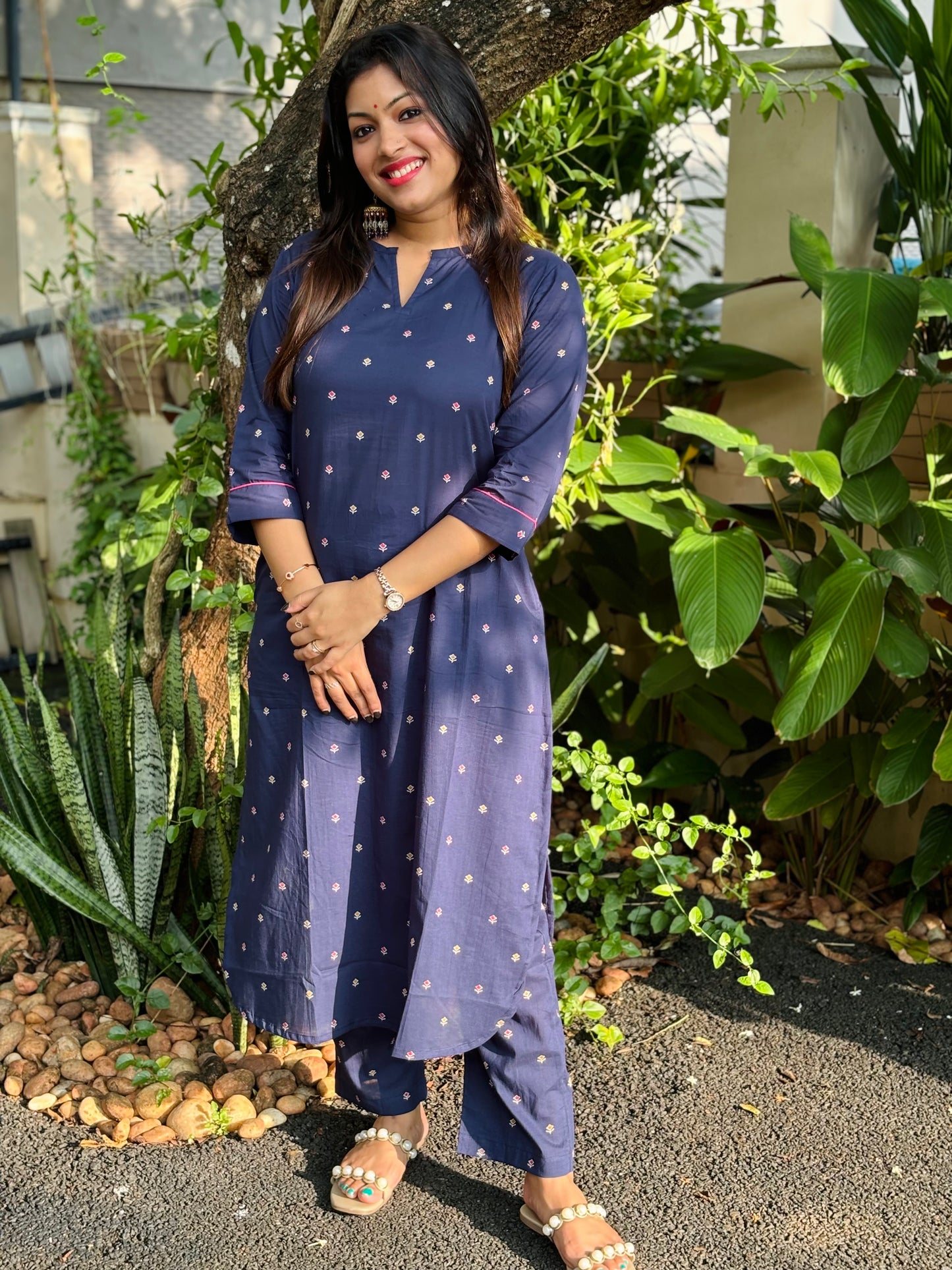 NEW! Navy Blue Small Floral Cotton Co-ord Set