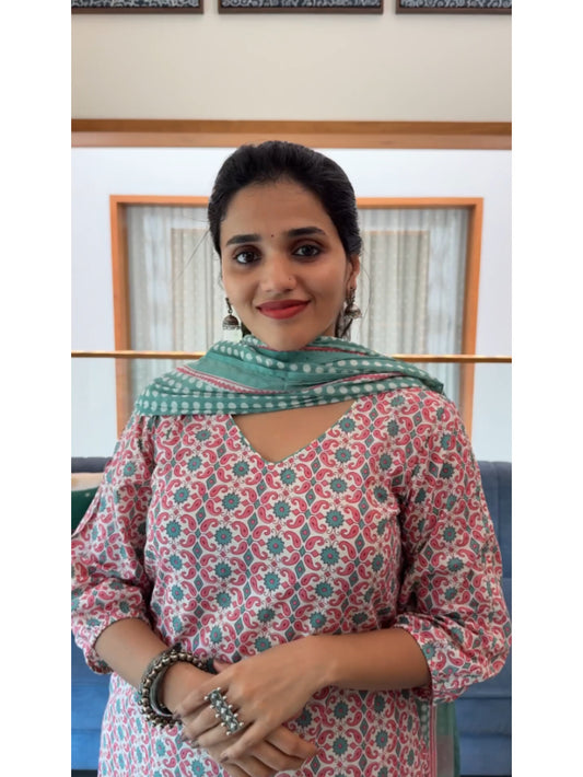 Sea-green Floral Kurta Set with Dupatta  Product Code : SEAGREENKS130