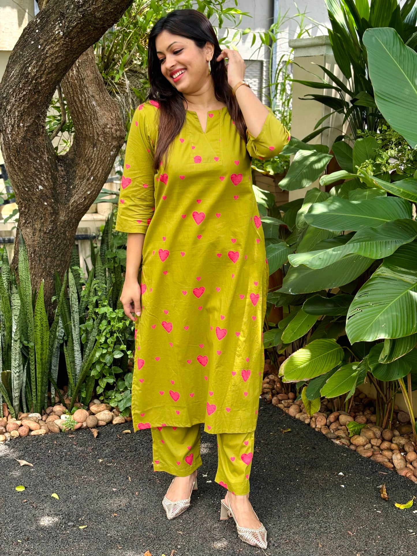 Olive Green Heart Cotton Co-ord Set