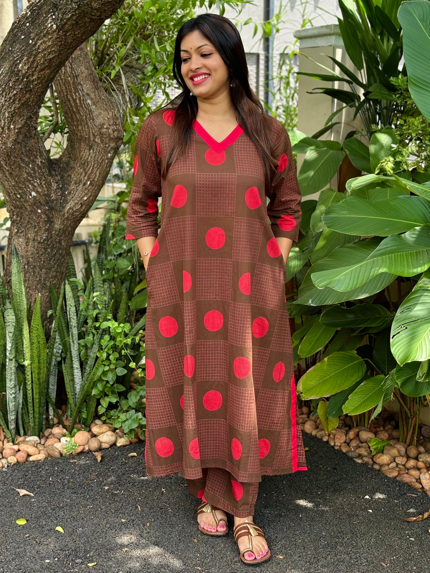 Coffee Brown Polka Dots Cotton Co-ord Set