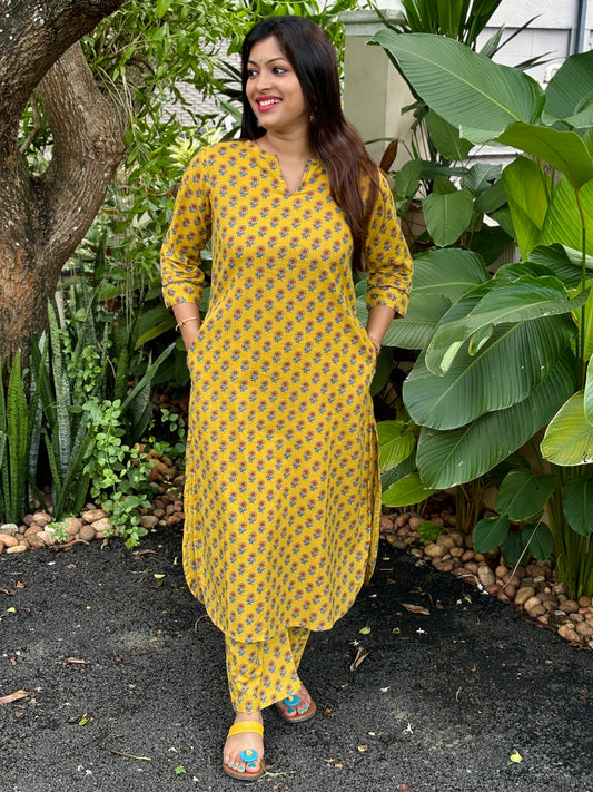 NEW! Mustard Yellow Floral Cotton Co-ord Set