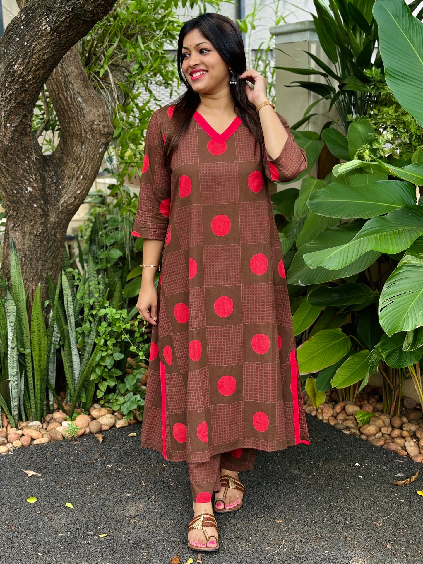 Coffee Brown Polka Dots Cotton Co-ord Set