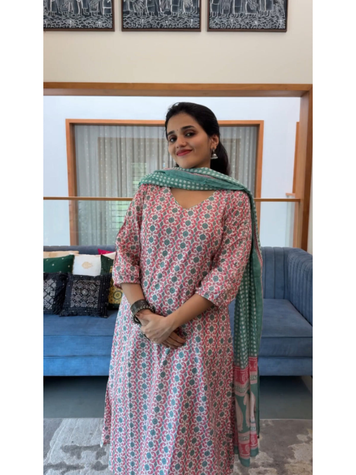 Sea-green Floral Kurta Set with Dupatta  Product Code : SEAGREENKS130