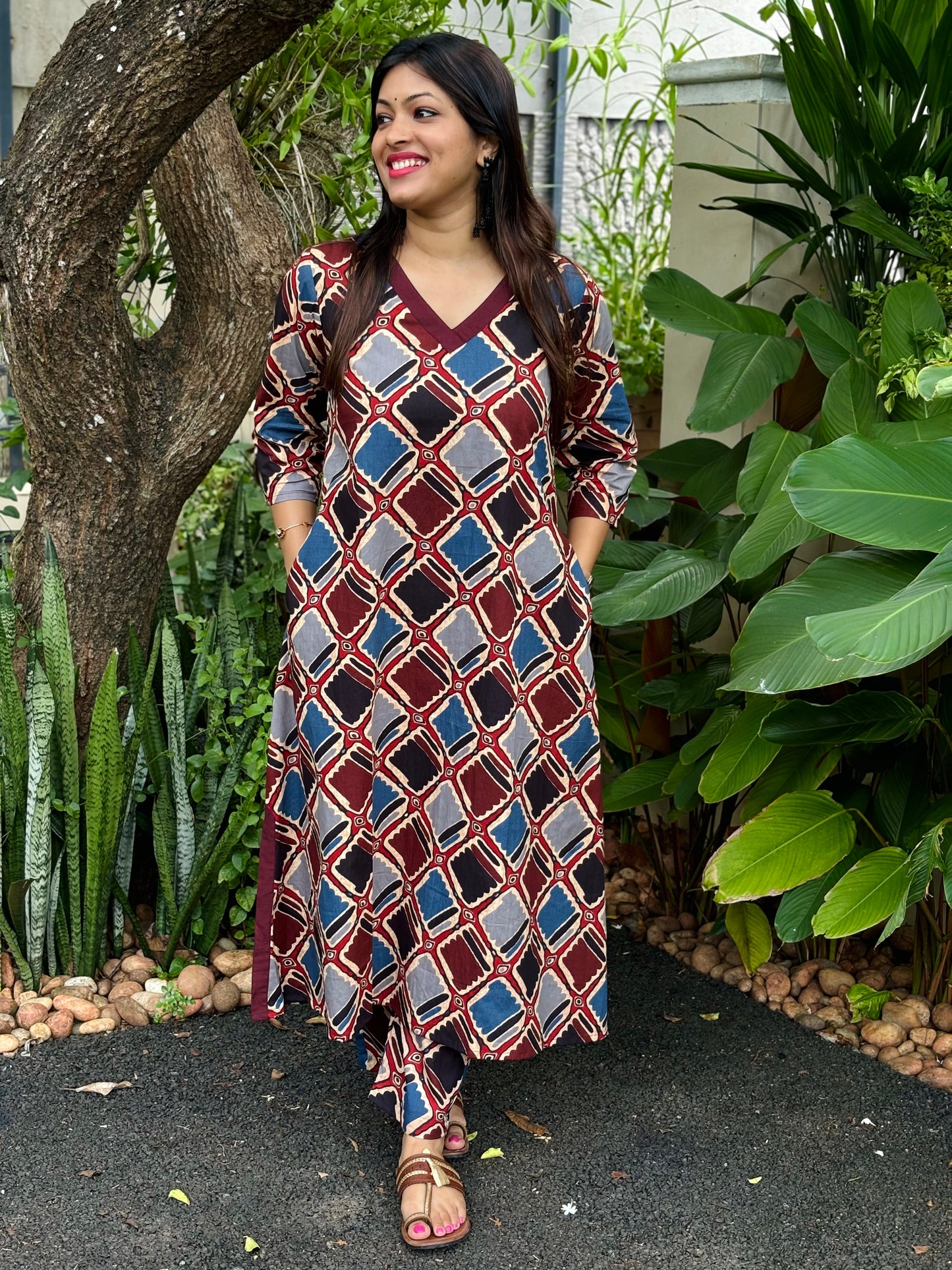 Maroon Geometry Ajrakh Print Cotton Co-ord Set