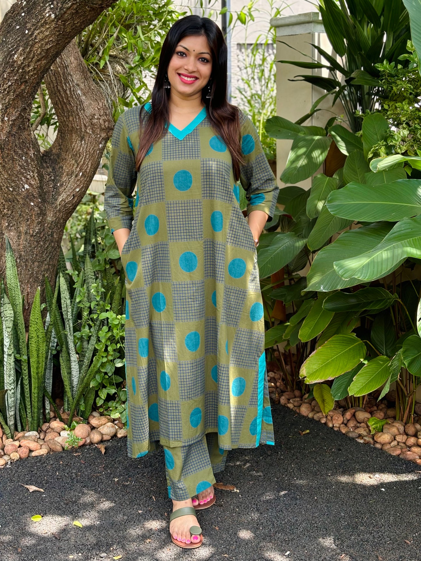 Mehendi Green Polka Dots Cotton Co-ord Set