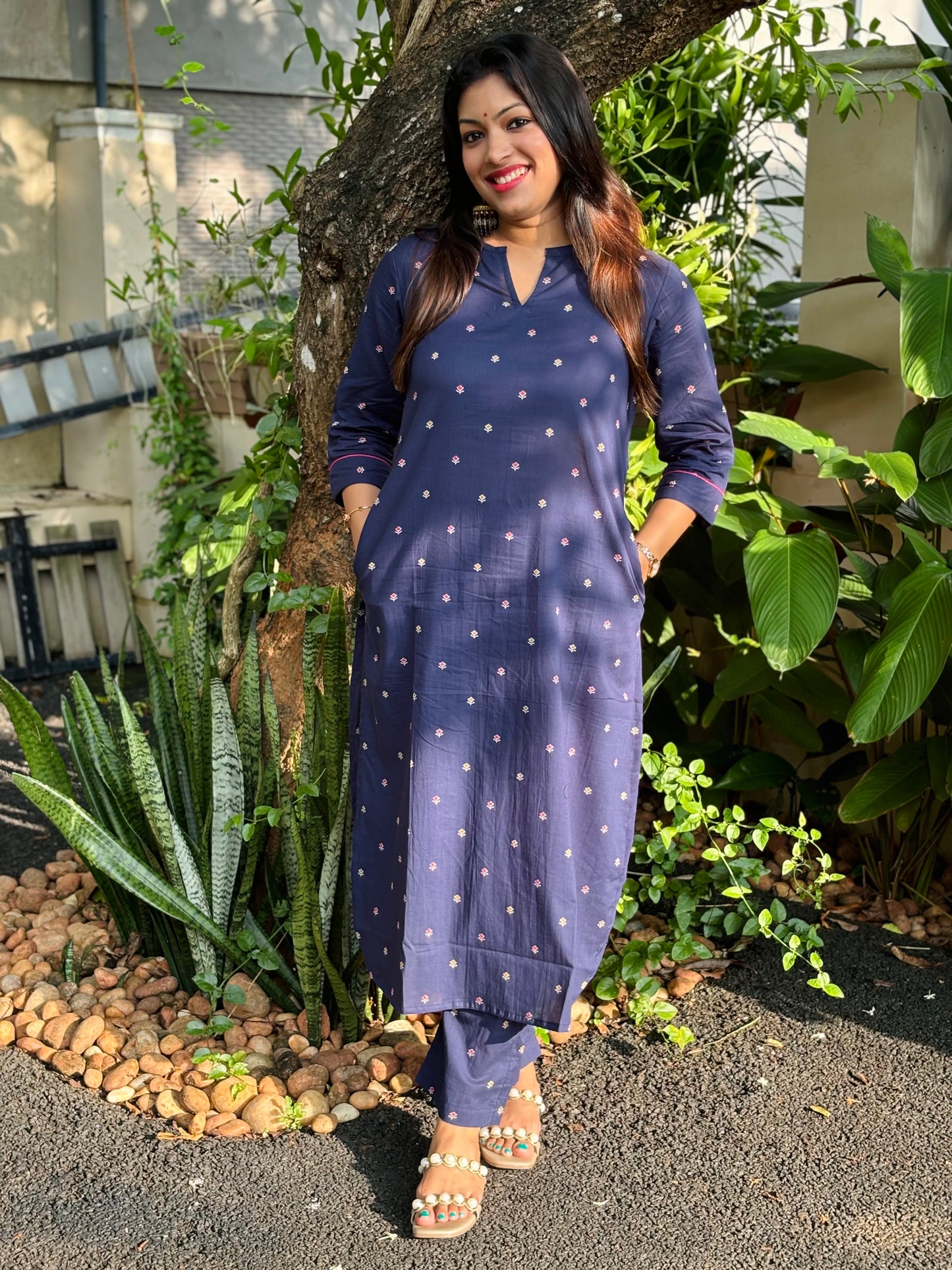 NEW! Navy Blue Small Floral Cotton Co-ord Set