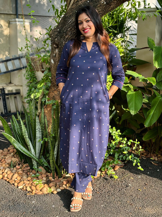 NEW! Navy Blue Small Floral Cotton Co-ord Set