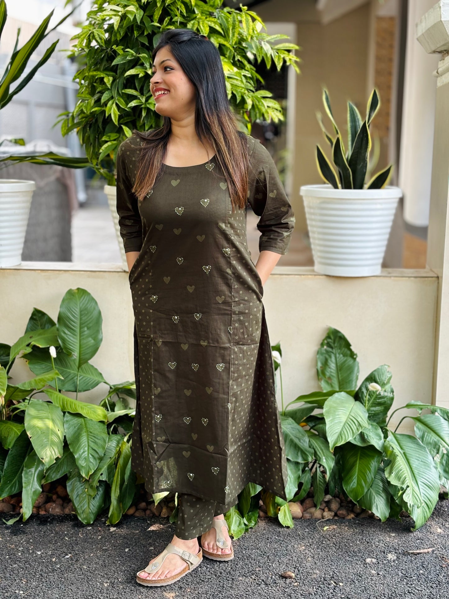 Mehendi Green Hearts Cotton Co-ord Set