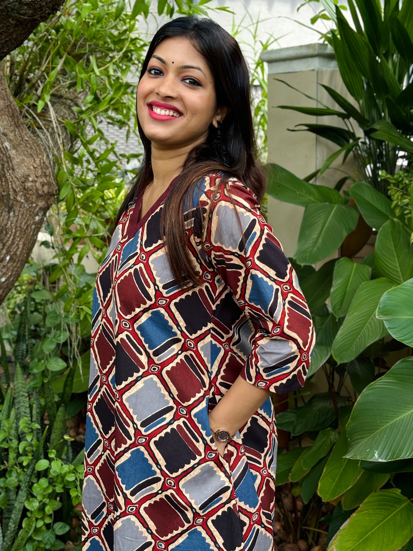 Maroon Geometry Ajrakh Print Cotton Co-ord Set