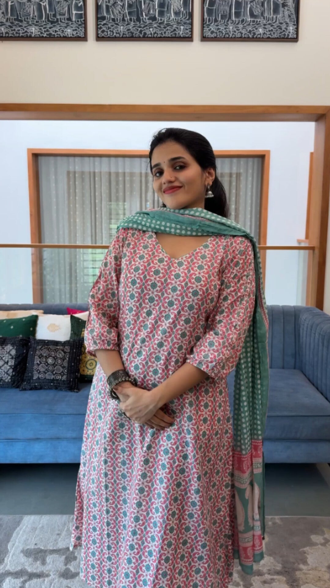 Sea-green Floral Kurta Set with Dupatta  Product Code : SEAGREENKS130