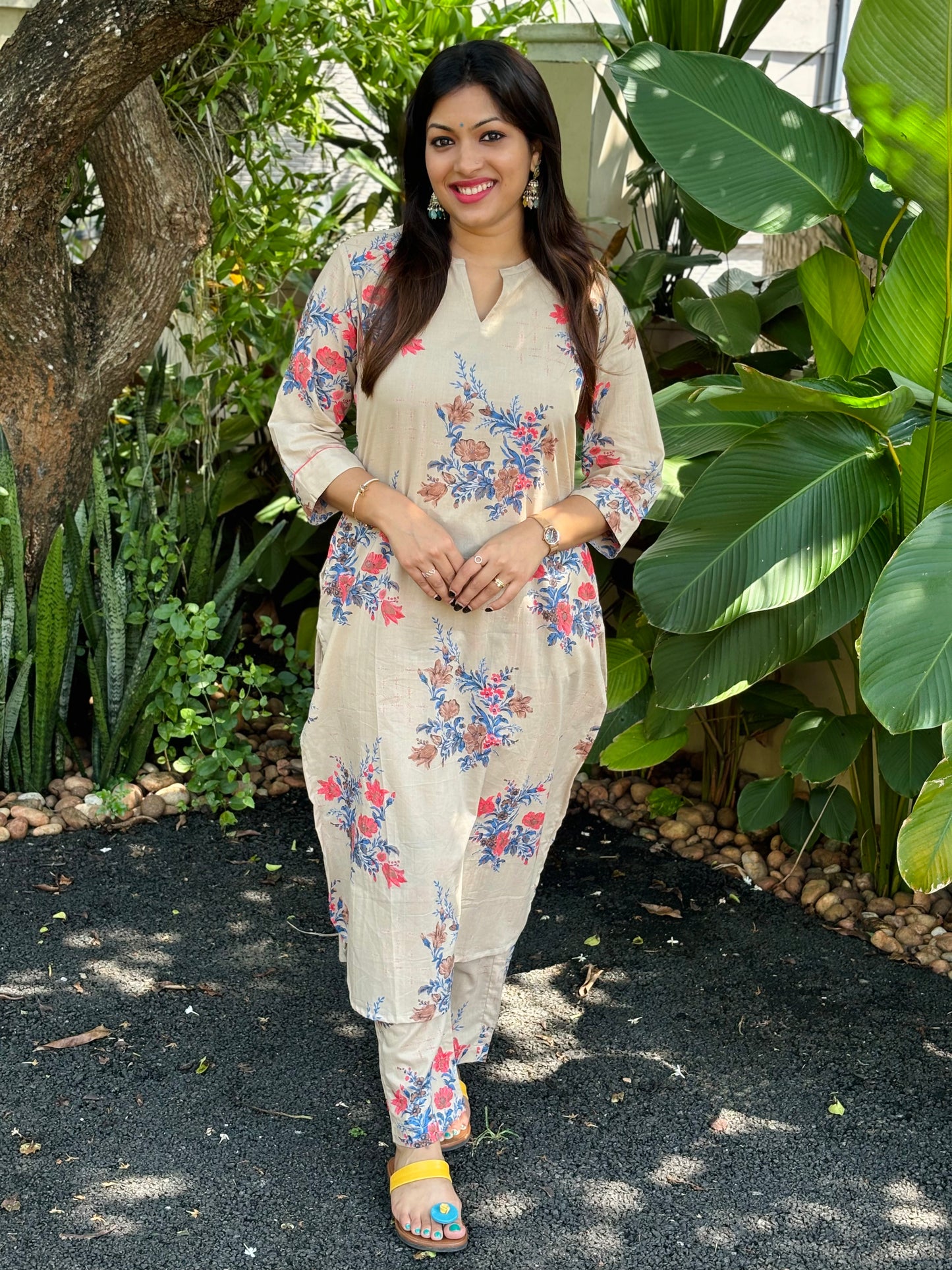 NEW! Beige Floral Cotton Co-ord Set